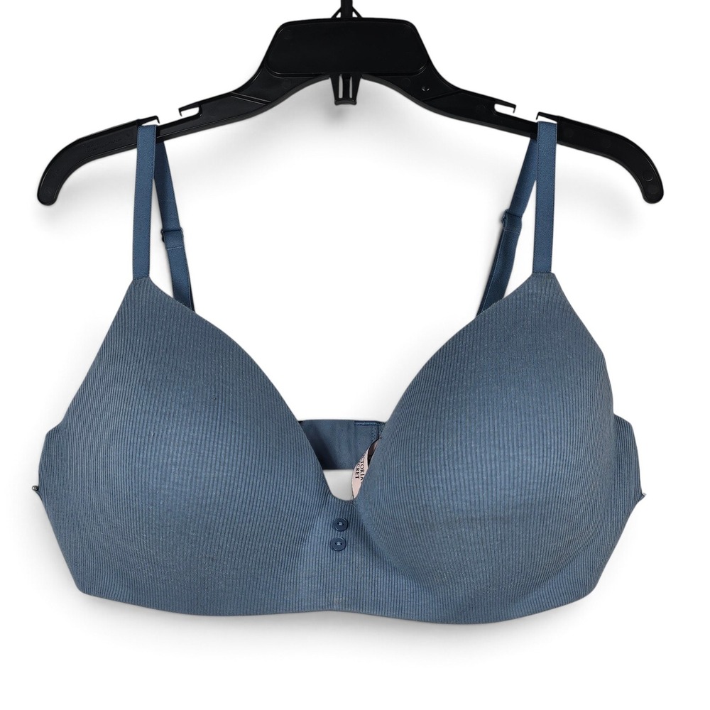 Victoria's Secret Bra Womens 38DD T-Shirt Wireless Blue Ribbed Cotton Modal EXCL